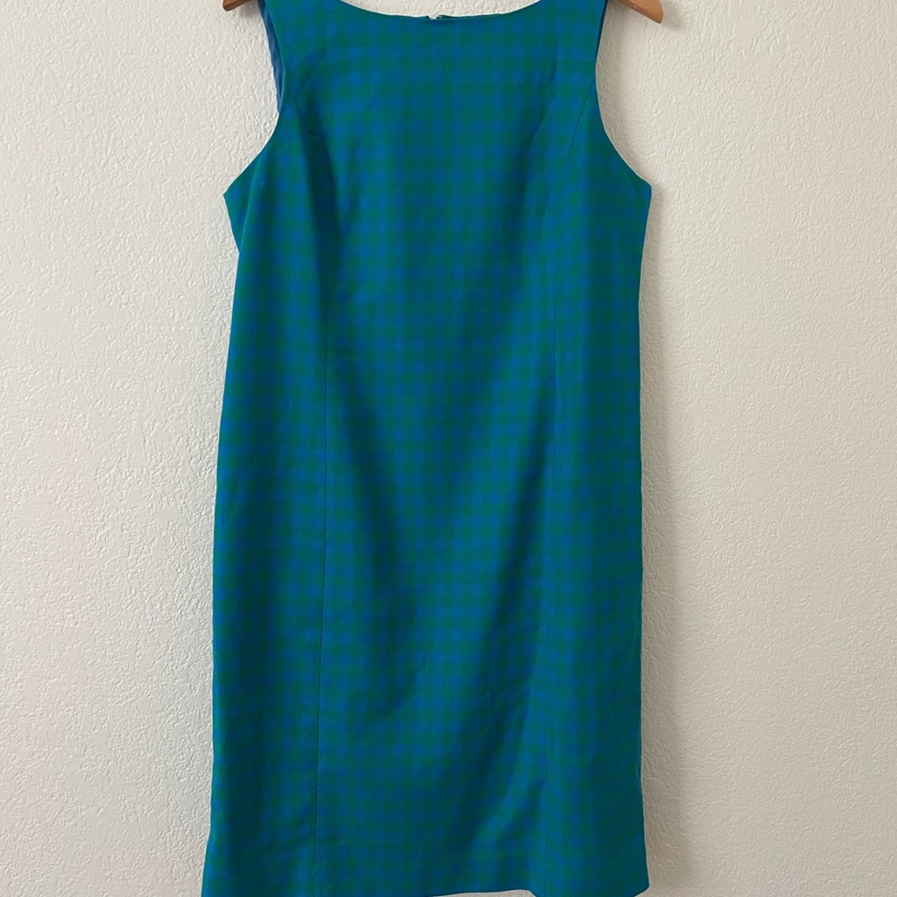 J Crew Sheath Career dress in Blue Green Gingham